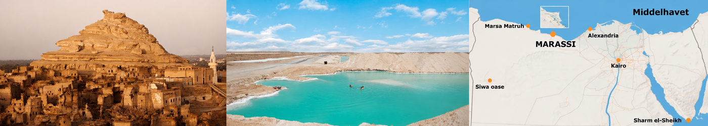 Siwa-oasen, salts&oslash; og kort over Egypten